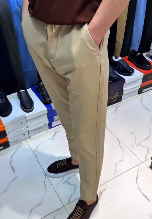 Khaki elastic casual pants