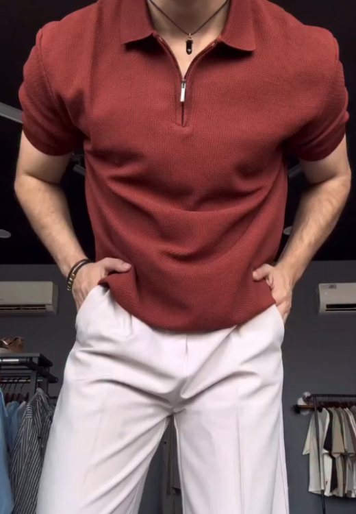 Men's summer ice silk Polo zipper short sleeve