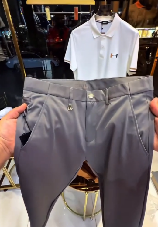 Summer grey elastic belt ice silk pants