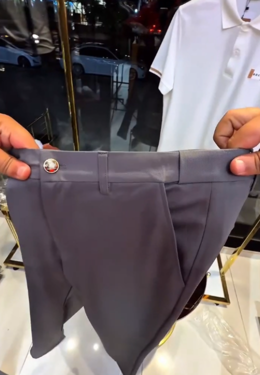 Summer grey elastic belt ice silk pants