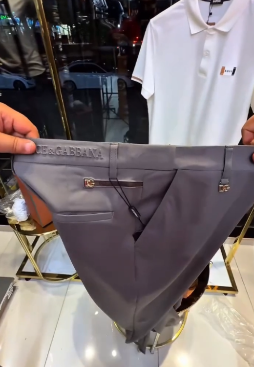 Summer grey elastic belt ice silk pants
