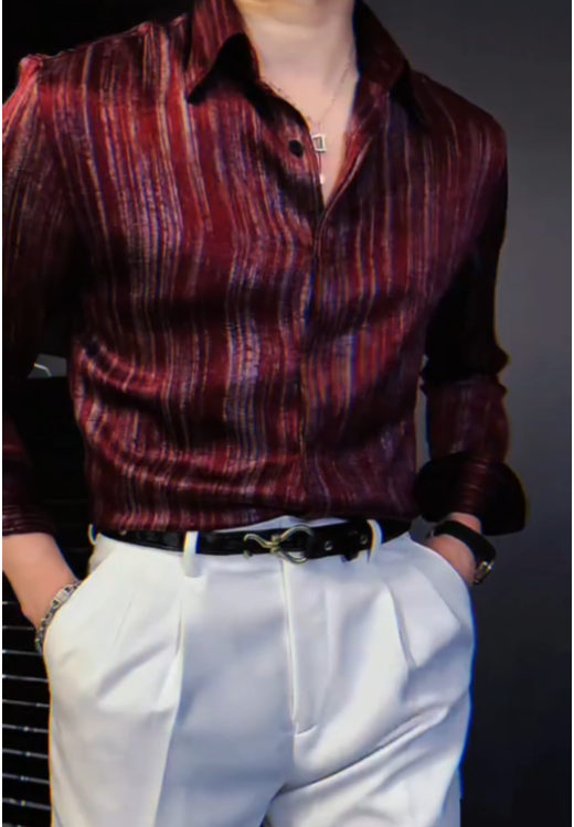Men's summer high-quality red highlight shirt