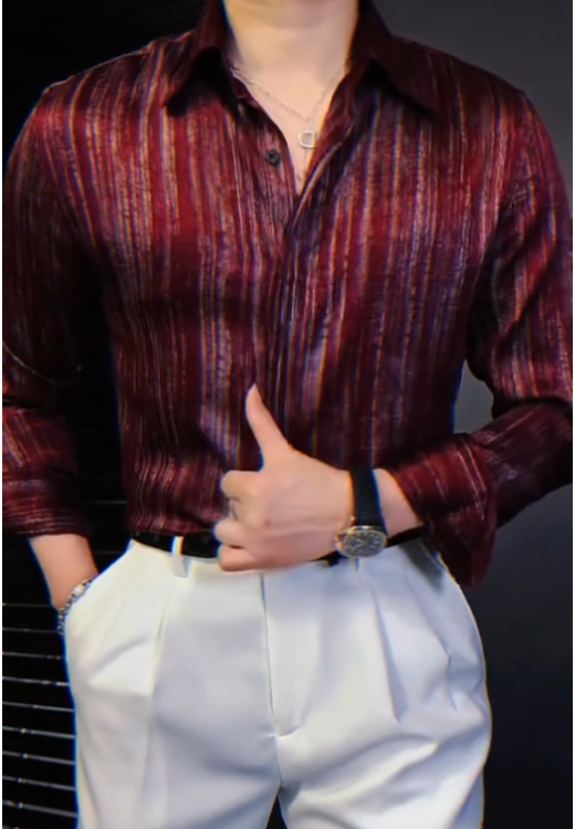 Men's summer high-quality red highlight shirt