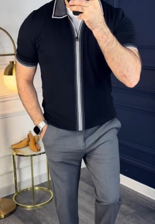 Men's summer zipper short sleeve