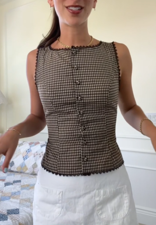 Brown Plaid Single Breasted Vest