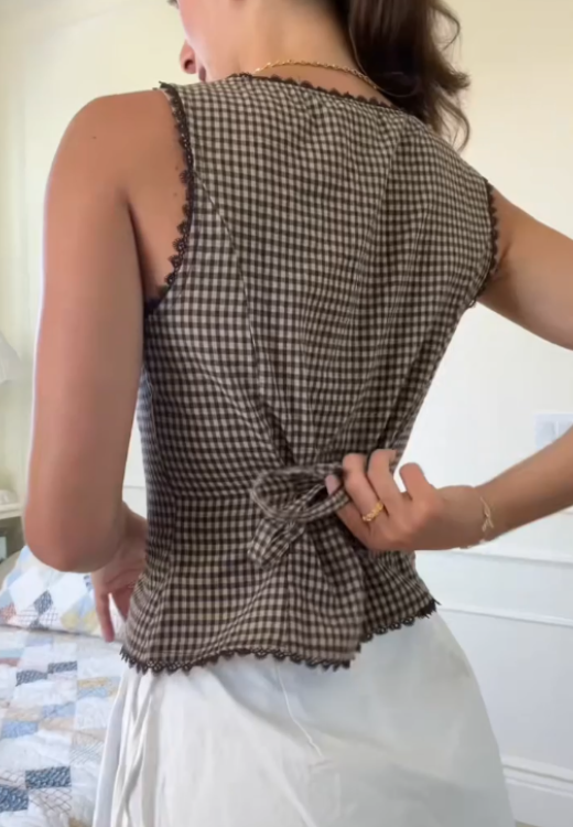 Brown Plaid Single Breasted Vest