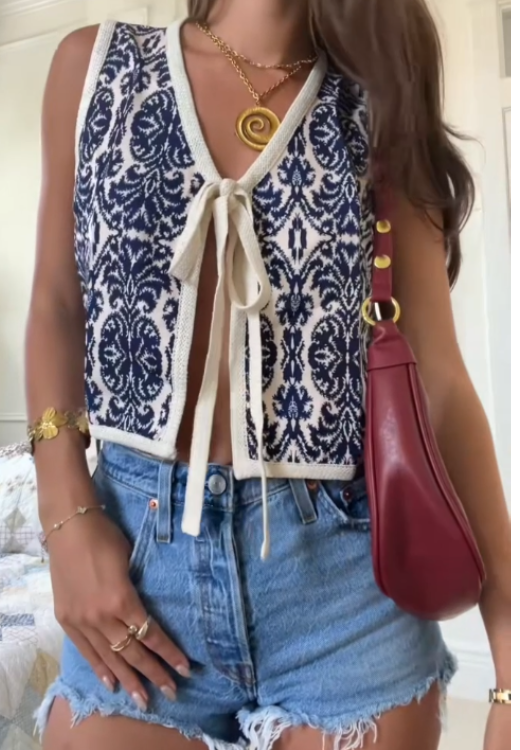 Women's Ethnic Pattern Tie Front Vest