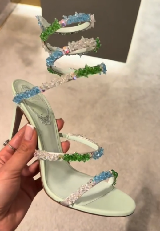 Elegant colorful butterfly wrapped high heels
