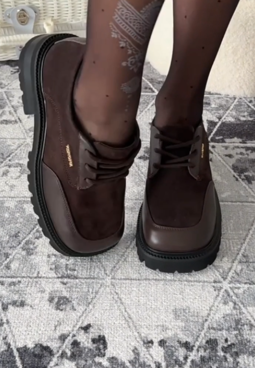 Women's high-quality brown leather stitching casual shoes
