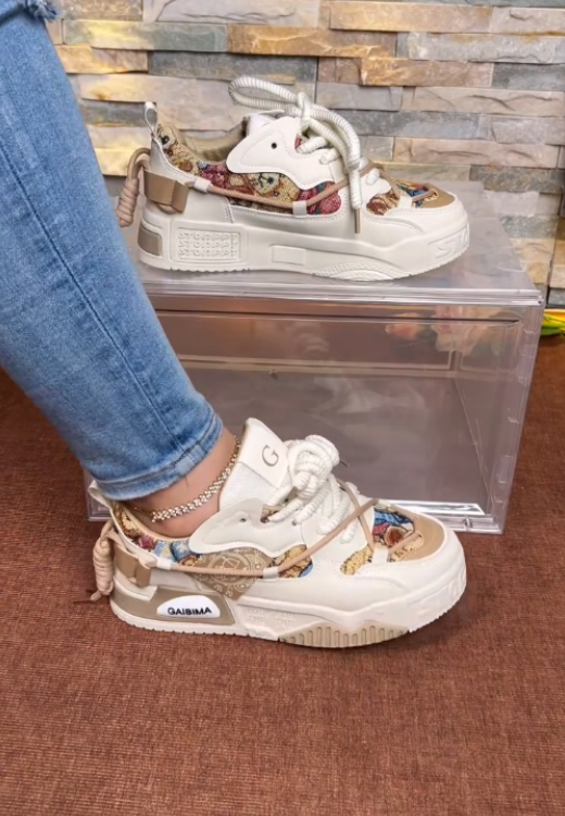 Khaki pattern splicing casual shoes