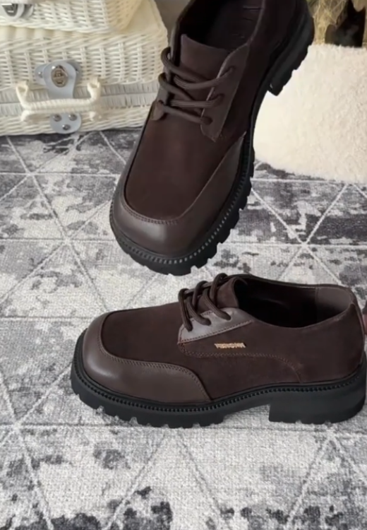 Women's high-quality brown leather stitching casual shoes
