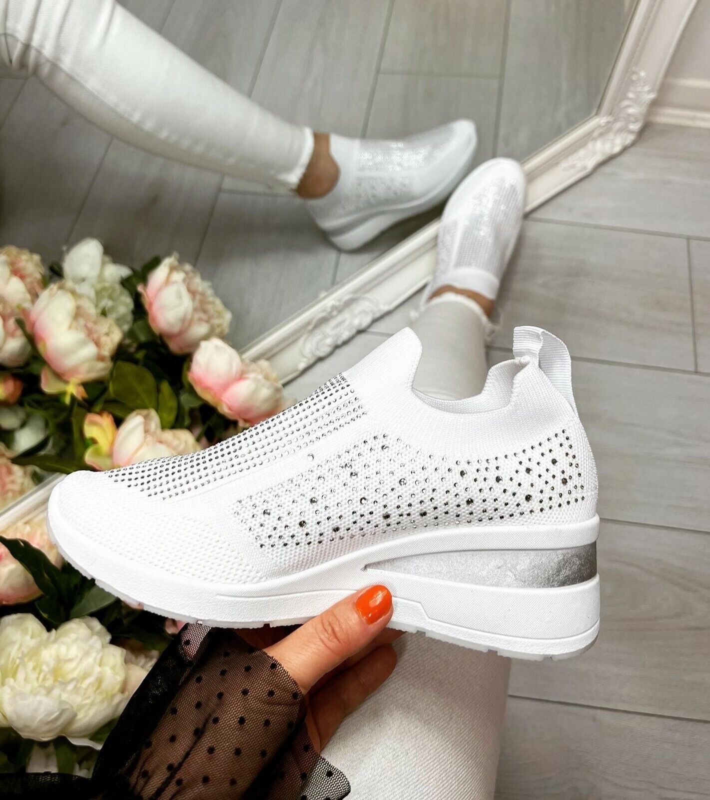 Thick-soled casual bright diamond flying woven shoes