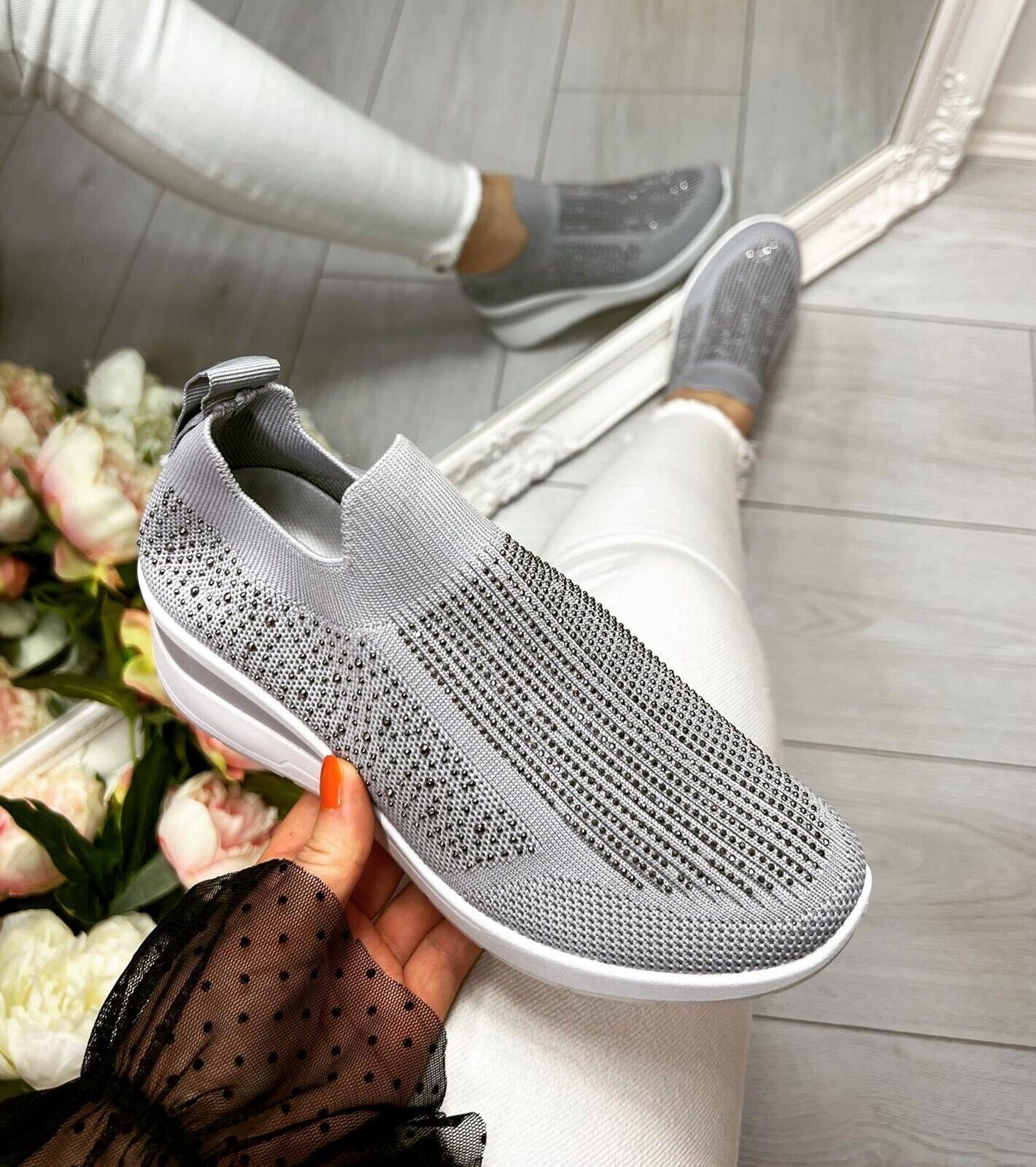 Thick-soled casual bright diamond flying woven shoes