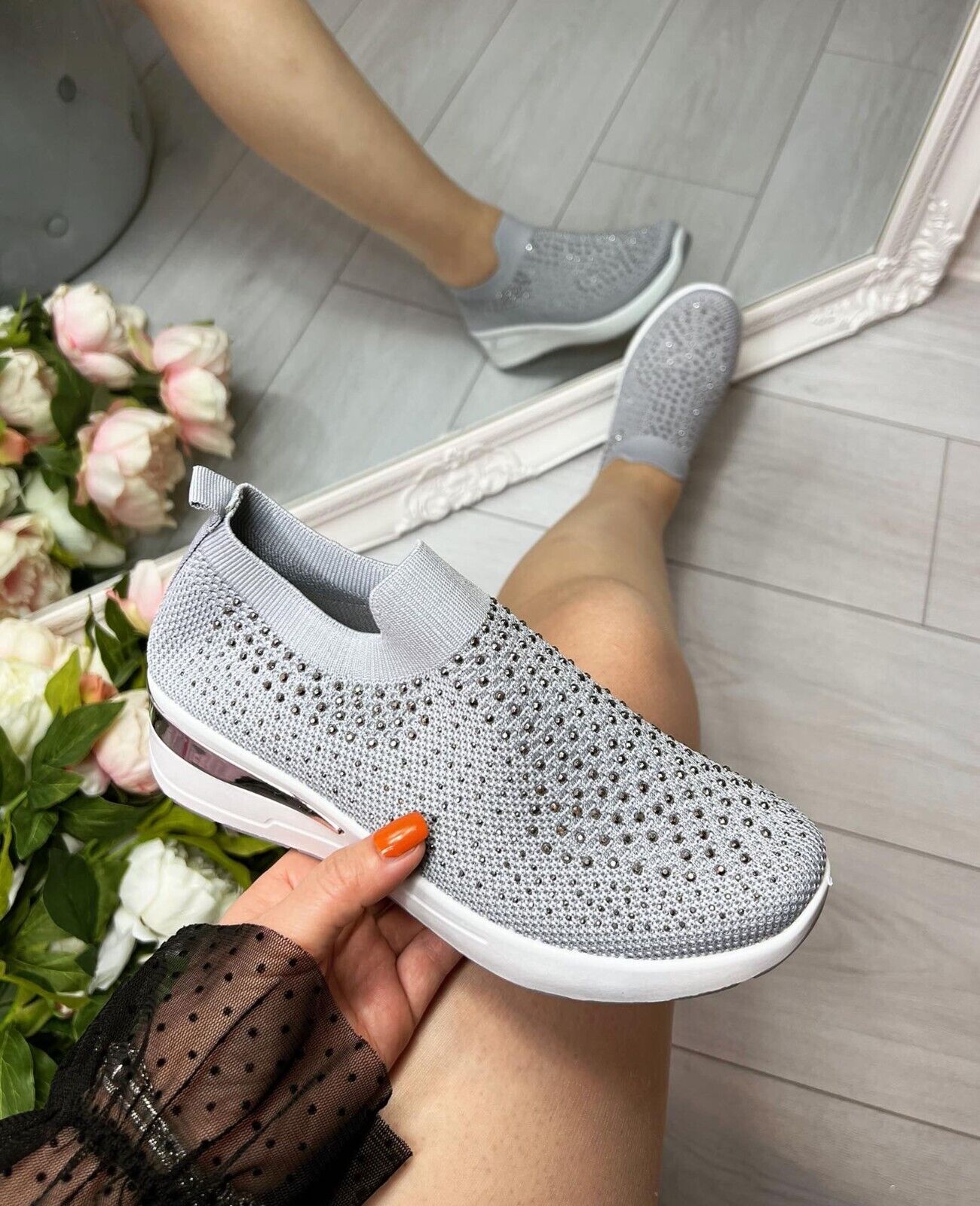 Thick-soled casual bright diamond flying woven shoes
