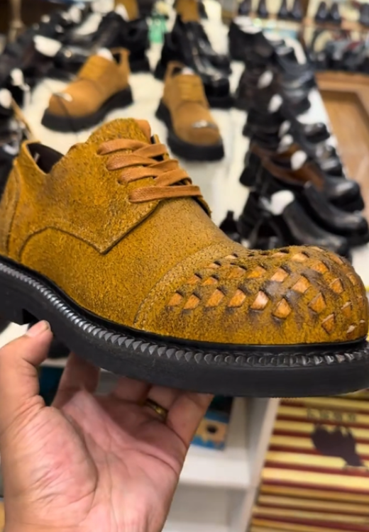 Men's woven mesh leather shoes