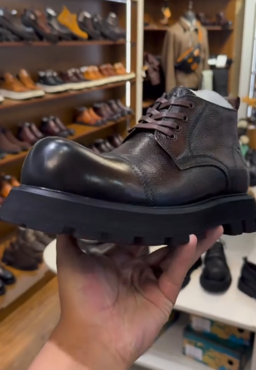 Men's handmade big head casual leather shoes