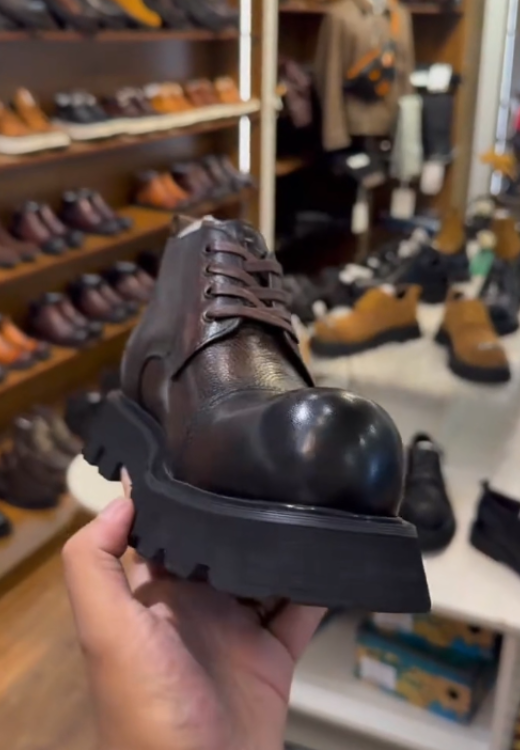 Men's handmade big head casual leather shoes