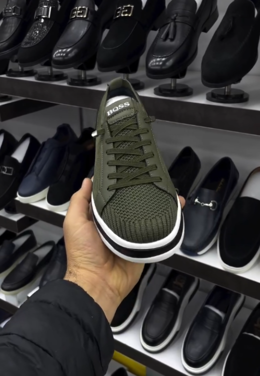 Men's dark green mesh breathable casual shoes