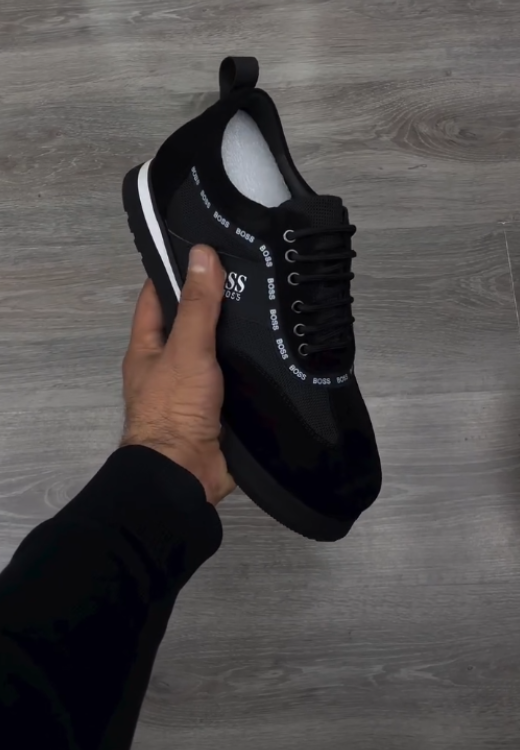 Men's white striped black casual shoes