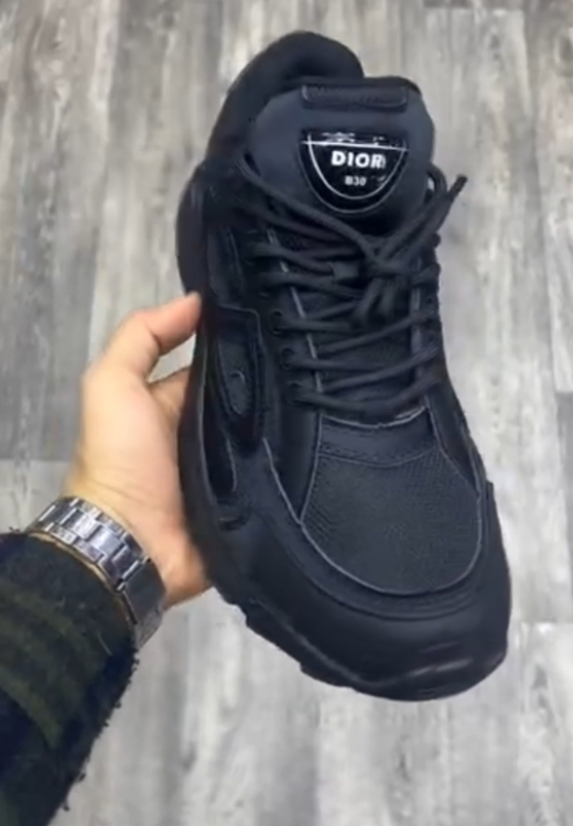 Men's black leather mesh stitching high quality casual shoes