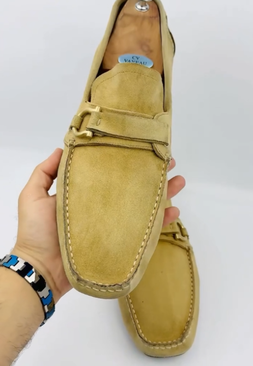 Men's classic metal buckle casual leather shoes