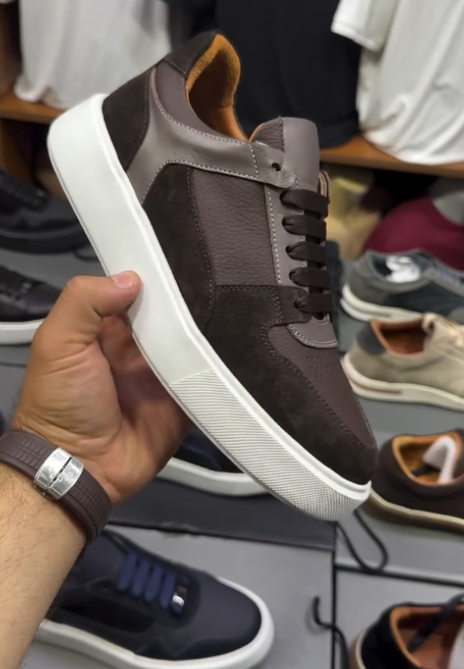 Brown suede stitching high quality casual shoes