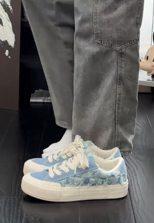 Blue plaid denim canvas pedal