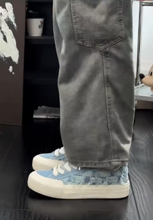 Blue plaid denim canvas pedal