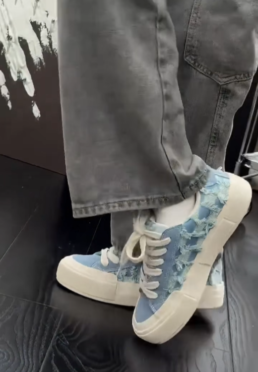 Blue plaid denim canvas pedal
