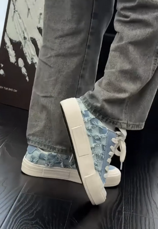 Blue plaid denim canvas pedal