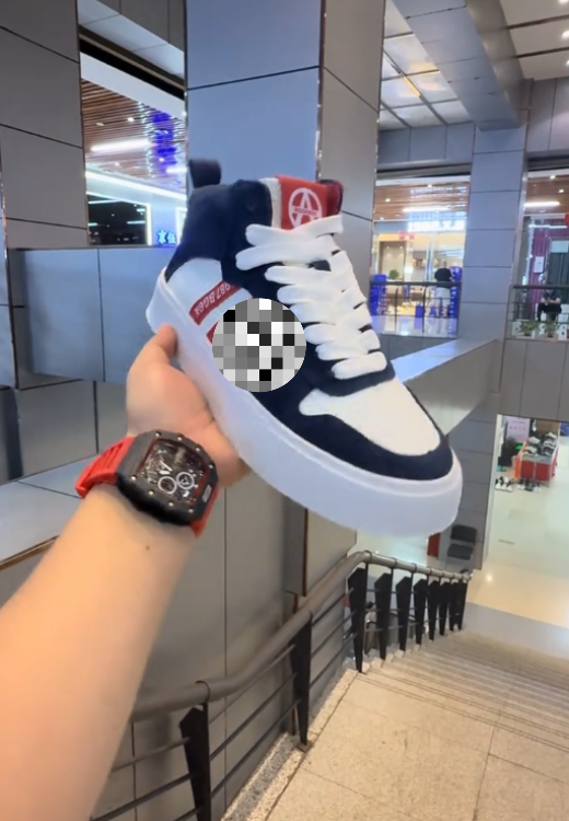 Blue and red stitching high-top slash sneakers