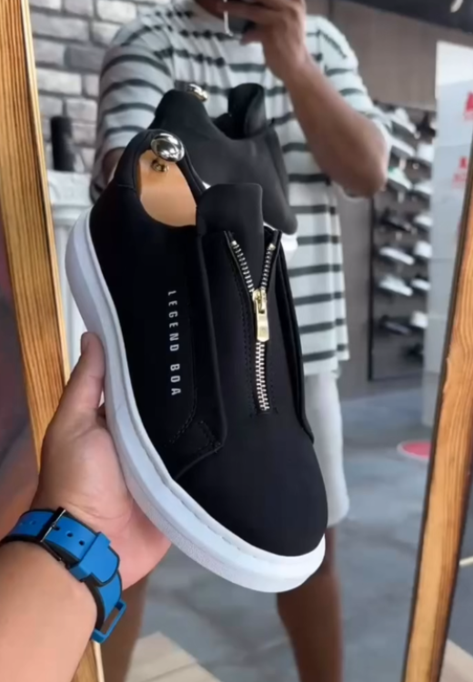 Men's black letter zipper casual shoes