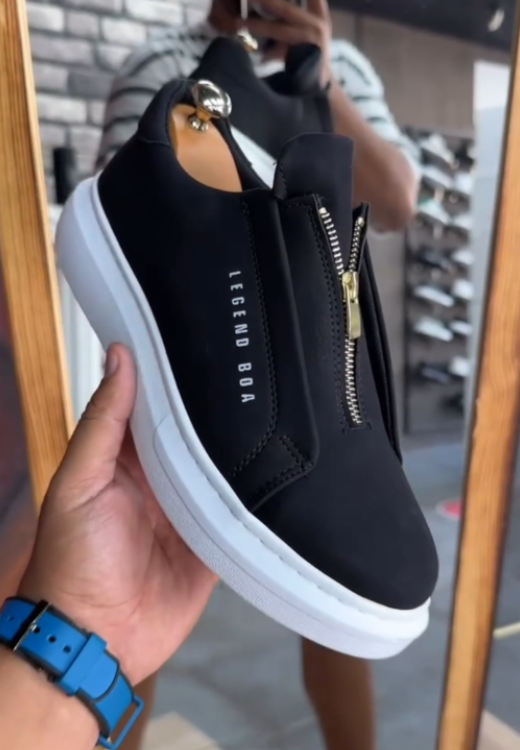 Men's black letter zipper casual shoes