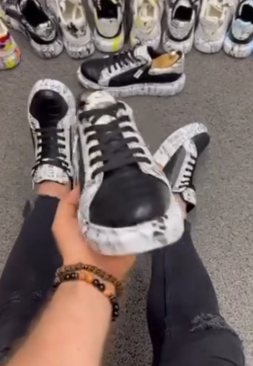 Old newspaper printed casual zipper sneakers