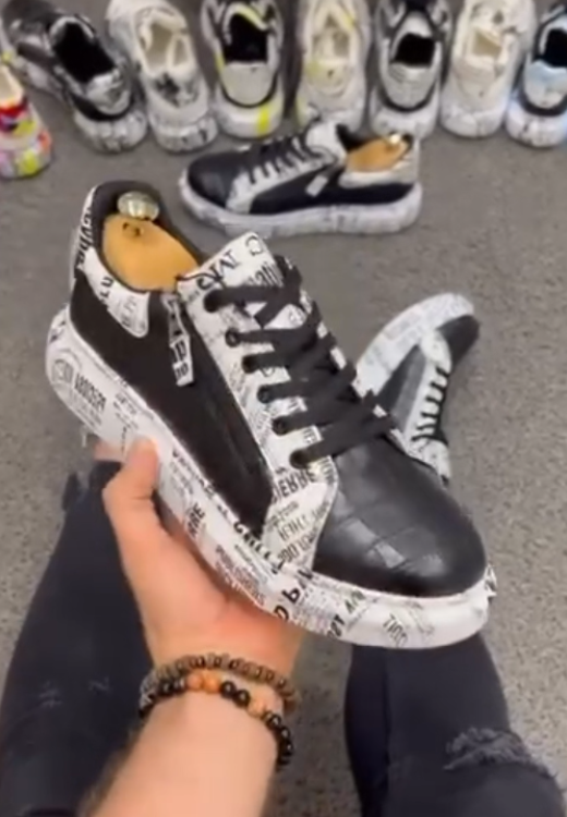 Old newspaper printed casual zipper sneakers