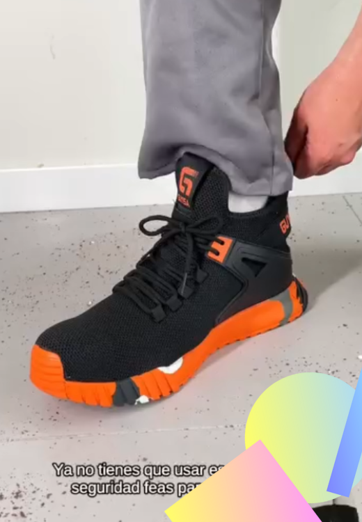 Orange mesh high-top safety shoes