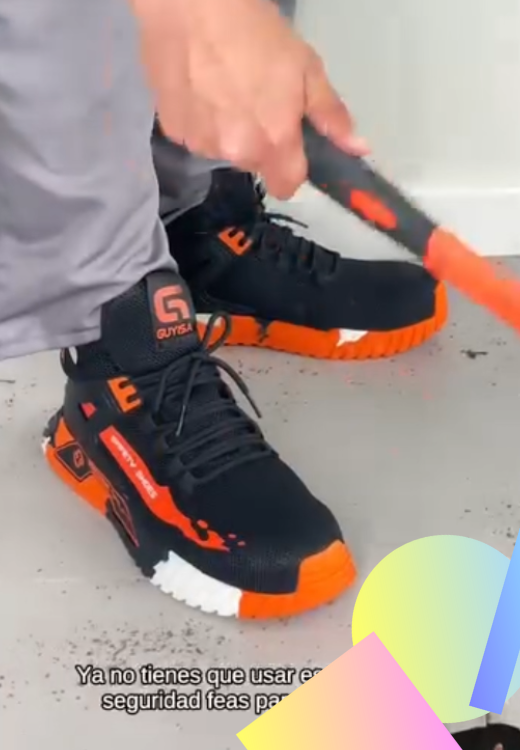 Orange mesh high-top safety shoes