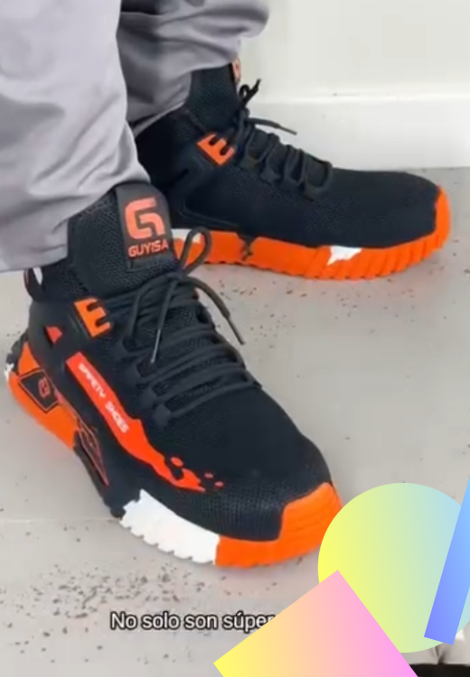 Orange mesh high-top safety shoes