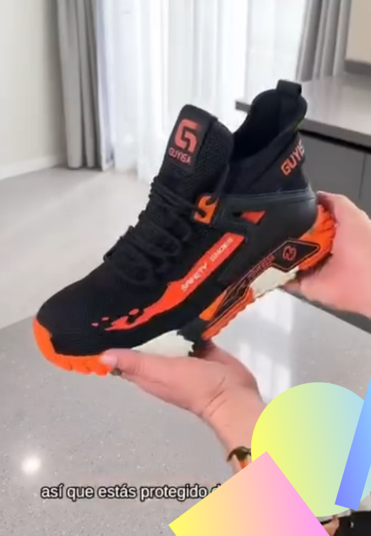 Orange mesh high-top safety shoes