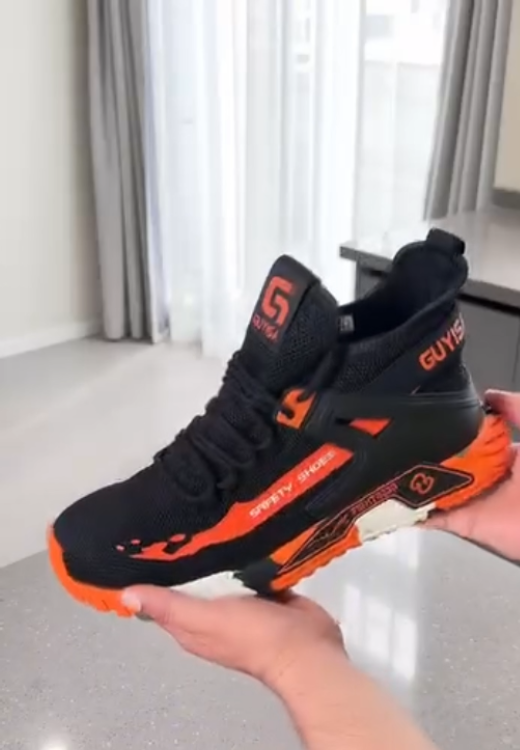 Orange flame high-top safety shoes
