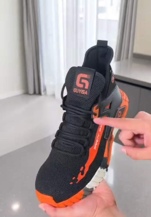 Orange flame high-top safety shoes