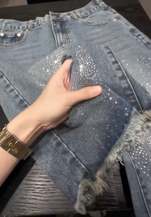 Fashionable unisex diamond half tassels jeans