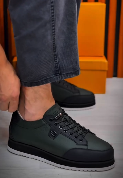 Men's dark green letters exquisite leather casual shoes