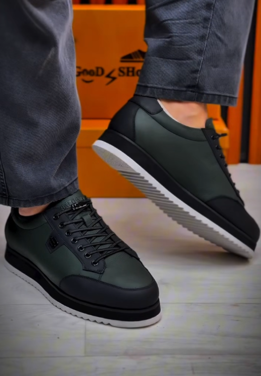 Men's dark green letters exquisite leather casual shoes