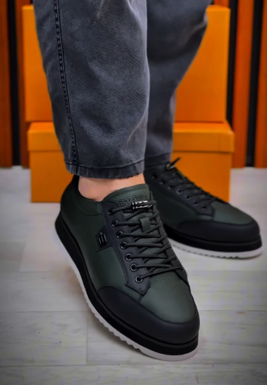 Men's dark green letters exquisite leather casual shoes