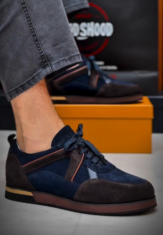 Men's blue-brown stitching casual shoes