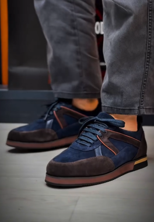 Men's blue-brown stitching casual shoes