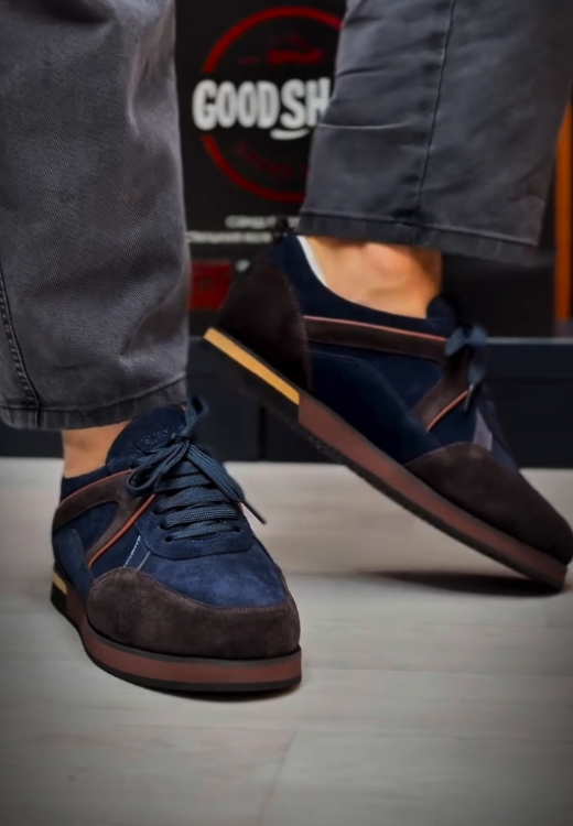 Men's blue-brown stitching casual shoes