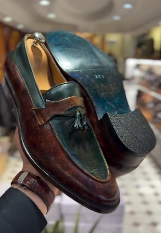 Green brown casual leather shoes