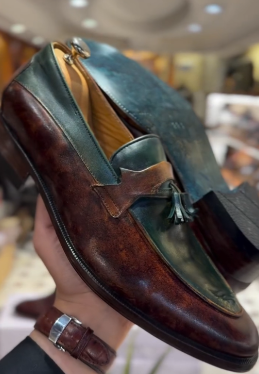 Green brown casual leather shoes